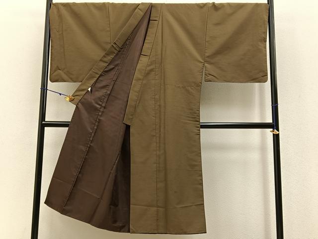 平和屋着物●男性　色無地　油色　キングサイズ　洗える着物　BAAW0896hj