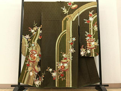 平和屋着物●豪華振袖 総絞り 駒刺繍 貝桶花文 金彩 鈴乃屋扱い 正絹 逸品 BAAW0898hj