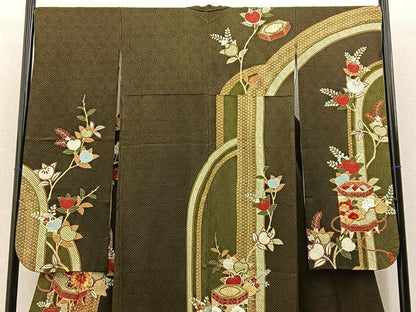 平和屋着物●豪華振袖 総絞り 駒刺繍 貝桶花文 金彩 鈴乃屋扱い 正絹 逸品 BAAW0898hj