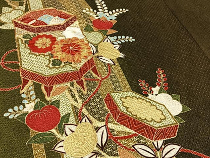 平和屋着物●豪華振袖 総絞り 駒刺繍 貝桶花文 金彩 鈴乃屋扱い 正絹 逸品 BAAW0898hj
