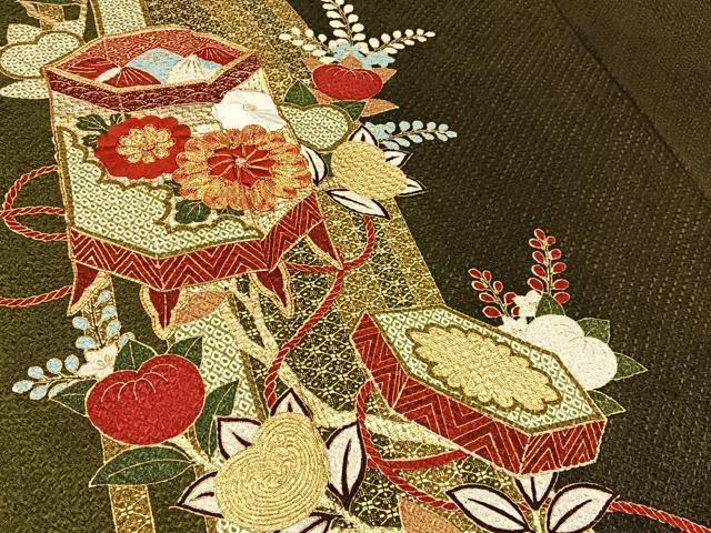 平和屋着物●豪華振袖 総絞り 駒刺繍 貝桶花文 金彩 鈴乃屋扱い 正絹 逸品 BAAW0898hj