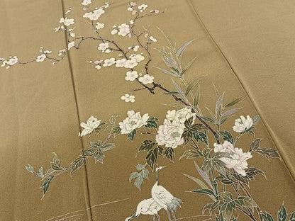 平和屋着物●訪問着 友禅 群鶴牡丹梅文 暈し染め 正絹 逸品 BAAW0900hj