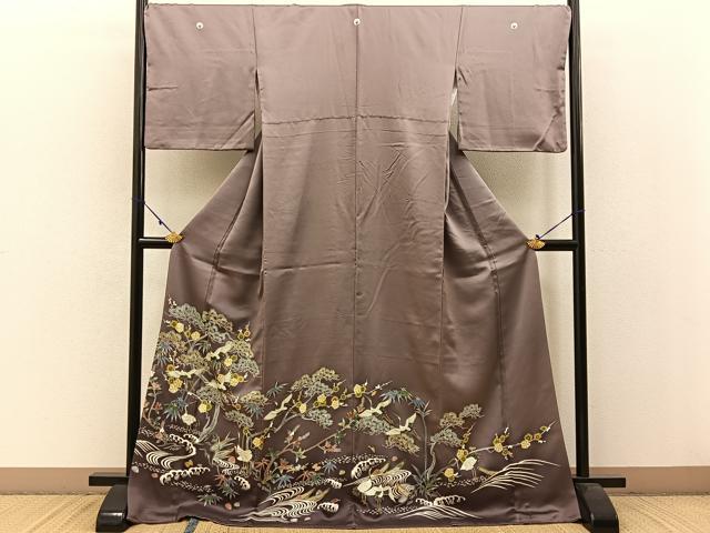 平和屋着物●豪華色留袖 刺繍 松竹梅 飛鶴立波花文 暈し染め 金彩 小田急百貨店扱い ロング丈 正絹 逸品 BAAW0903hj