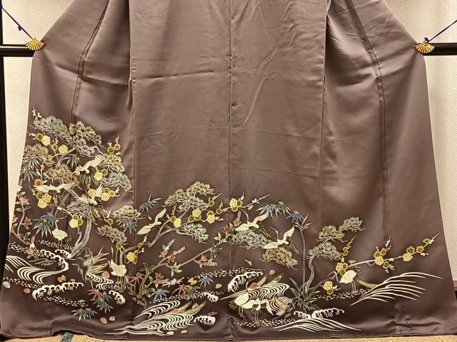 平和屋着物●豪華色留袖 刺繍 松竹梅 飛鶴立波花文 暈し染め 金彩 小田急百貨店扱い ロング丈 正絹 逸品 BAAW0903hj