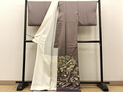 平和屋着物●豪華色留袖 刺繍 松竹梅 飛鶴立波花文 暈し染め 金彩 小田急百貨店扱い ロング丈 正絹 逸品 BAAW0903hj