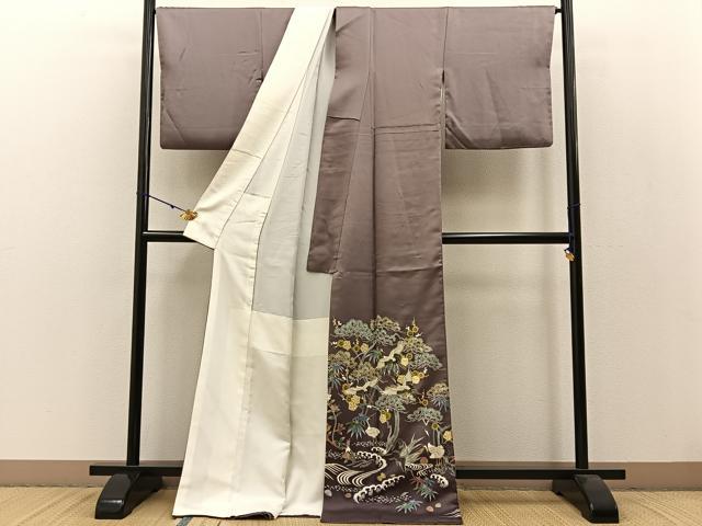 平和屋着物●豪華色留袖 刺繍 松竹梅 飛鶴立波花文 暈し染め 金彩 小田急百貨店扱い ロング丈 正絹 逸品 BAAW0903hj