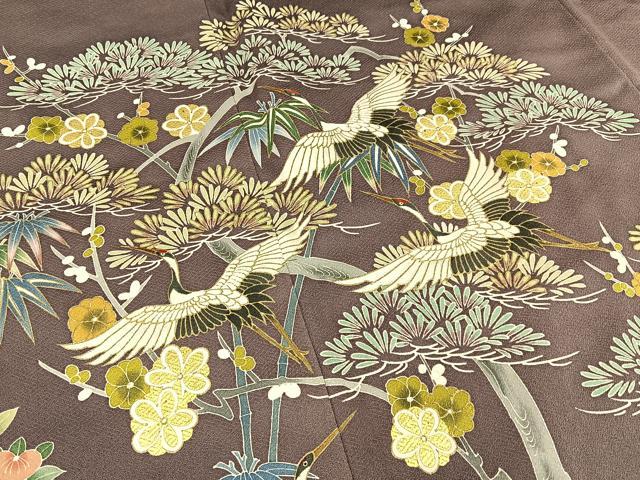 平和屋着物●豪華色留袖 刺繍 松竹梅 飛鶴立波花文 暈し染め 金彩 小田急百貨店扱い ロング丈 正絹 逸品 BAAW0903hj
