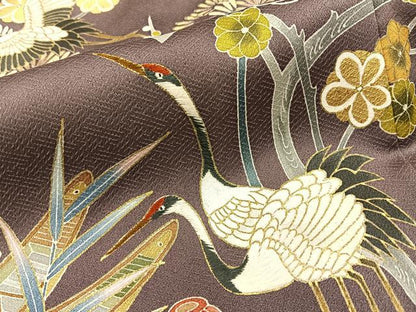 平和屋着物●豪華色留袖 刺繍 松竹梅 飛鶴立波花文 暈し染め 金彩 小田急百貨店扱い ロング丈 正絹 逸品 BAAW0903hj