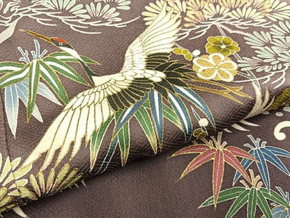 平和屋着物●豪華色留袖 刺繍 松竹梅 飛鶴立波花文 暈し染め 金彩 小田急百貨店扱い ロング丈 正絹 逸品 BAAW0903hj