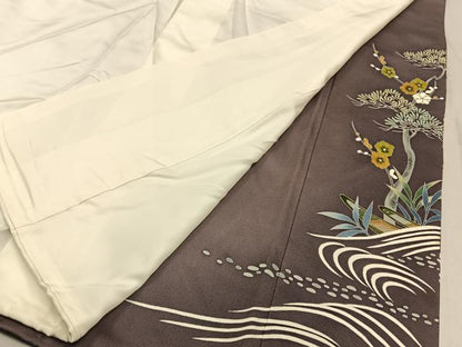 平和屋着物●豪華色留袖 刺繍 松竹梅 飛鶴立波花文 暈し染め 金彩 小田急百貨店扱い ロング丈 正絹 逸品 BAAW0903hj