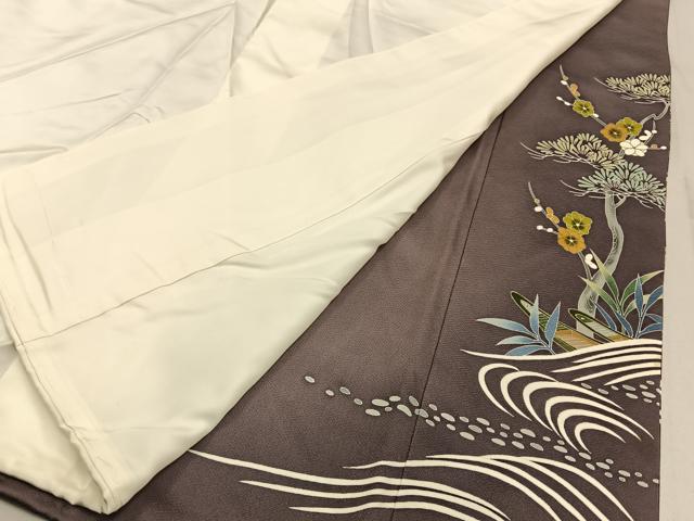 平和屋着物●豪華色留袖 刺繍 松竹梅 飛鶴立波花文 暈し染め 金彩 小田急百貨店扱い ロング丈 正絹 逸品 BAAW0903hj