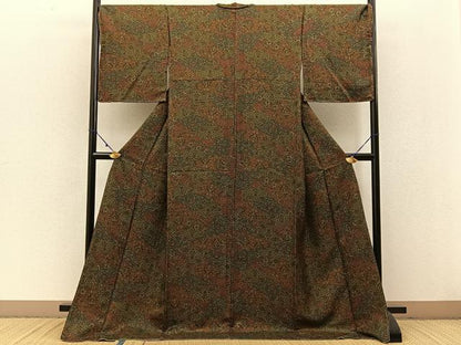 平和屋着物●上質な小紋 切嵌更紗花唐草文 ロング丈 正絹 逸品 未使用 BAAW0905hj