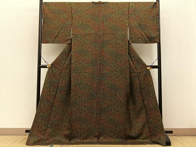 平和屋着物●上質な小紋 切嵌更紗花唐草文 ロング丈 正絹 逸品 未使用 BAAW0905hj