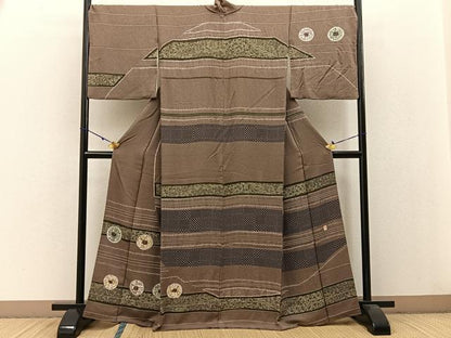 平和屋着物●訪問着 作家物 絞り 横段草花丸文 正絹 逸品 BAAW0910hj