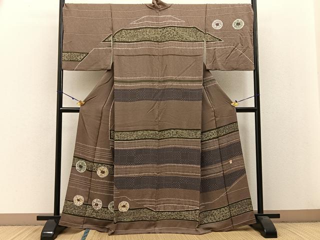 平和屋着物●訪問着 作家物 絞り 横段草花丸文 正絹 逸品 BAAW0910hj