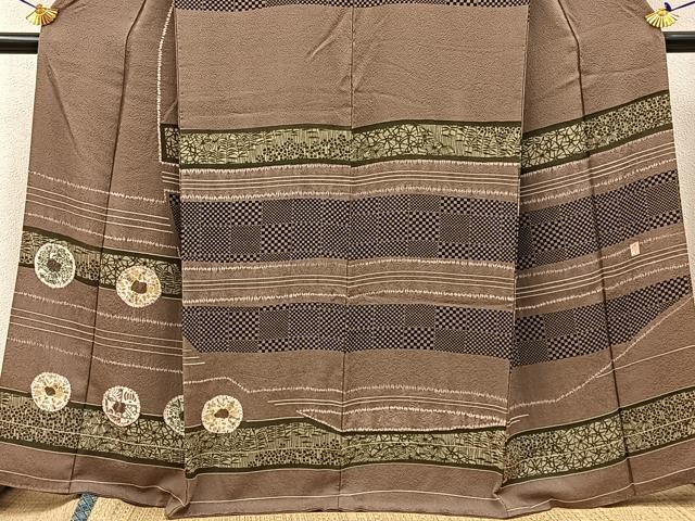 平和屋着物●訪問着 作家物 絞り 横段草花丸文 正絹 逸品 BAAW0910hj