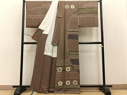 平和屋着物●訪問着 作家物 絞り 横段草花丸文 正絹 逸品 BAAW0910hj