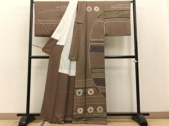 平和屋着物●訪問着 作家物 絞り 横段草花丸文 正絹 逸品 BAAW0910hj