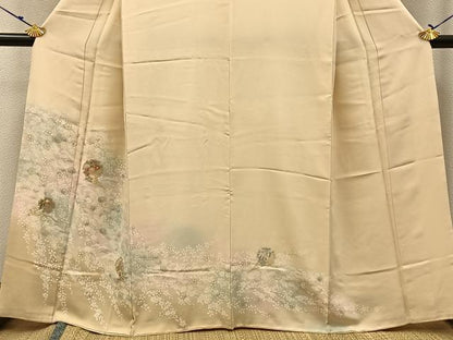 平和屋着物●訪問着 松竹梅 雪輪扇面花文 暈し染め 金彩 正絹 逸品 BAAW0912hj