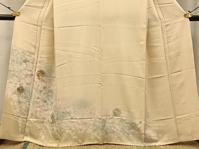 平和屋着物●訪問着 松竹梅 雪輪扇面花文 暈し染め 金彩 正絹 逸品 BAAW0912hj