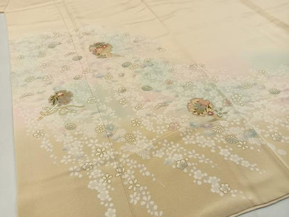 平和屋着物●訪問着 松竹梅 雪輪扇面花文 暈し染め 金彩 正絹 逸品 BAAW0912hj