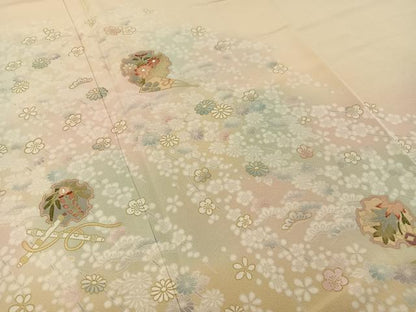 平和屋着物●訪問着 松竹梅 雪輪扇面花文 暈し染め 金彩 正絹 逸品 BAAW0912hj