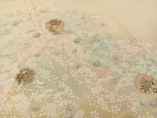 平和屋着物●訪問着 松竹梅 雪輪扇面花文 暈し染め 金彩 正絹 逸品 BAAW0912hj