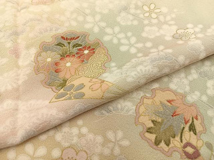 平和屋着物●訪問着 松竹梅 雪輪扇面花文 暈し染め 金彩 正絹 逸品 BAAW0912hj