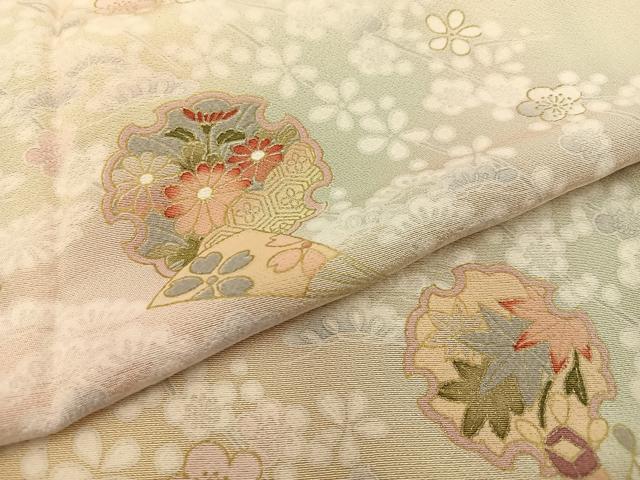 平和屋着物●訪問着 松竹梅 雪輪扇面花文 暈し染め 金彩 正絹 逸品 BAAW0912hj