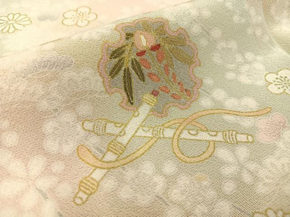 平和屋着物●訪問着 松竹梅 雪輪扇面花文 暈し染め 金彩 正絹 逸品 BAAW0912hj