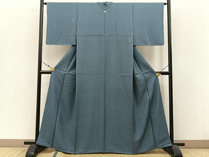 平和屋着物●上質な色無地 草花地紋 藍鼠色 正絹 逸品 未使用 BAAW0914hj