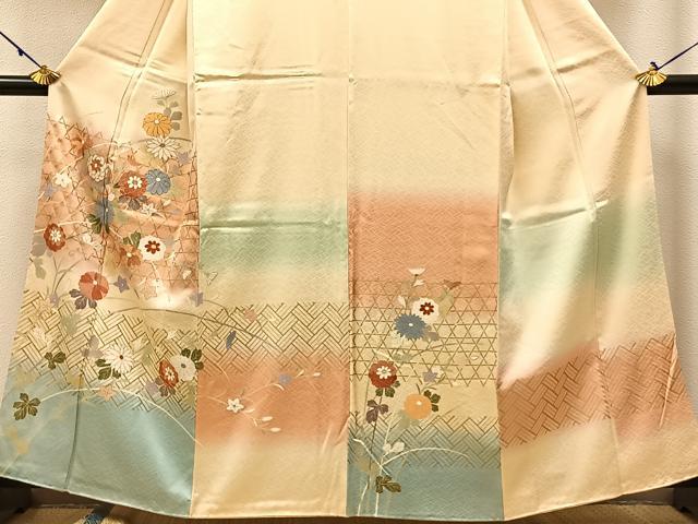 平和屋着物●訪問着　駒刺繍　菊　暈し染め　金彩　松坂屋扱い　正絹　逸品　BAAW0918hj