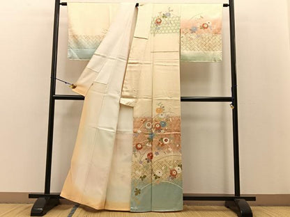 平和屋着物●訪問着　駒刺繍　菊　暈し染め　金彩　松坂屋扱い　正絹　逸品　BAAW0918hj