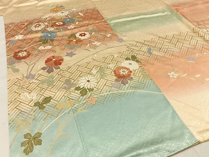 平和屋着物●訪問着　駒刺繍　菊　暈し染め　金彩　松坂屋扱い　正絹　逸品　BAAW0918hj