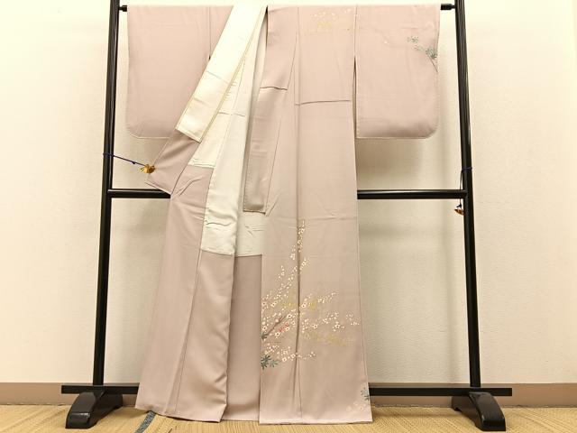 平和屋着物●本加賀友禅作家 根布外志郎 訪問着 枝梅楓文 正絹 逸品 BAAW0922hj