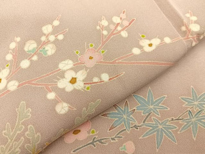 平和屋着物●本加賀友禅作家 根布外志郎 訪問着 枝梅楓文 正絹 逸品 BAAW0922hj
