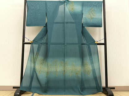 平和屋着物＊夏物 訪問着 絽 木立 暈し染め 金彩 正絹 逸品 BAAW0951hj