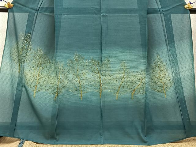 平和屋着物＊夏物 訪問着 絽 木立 暈し染め 金彩 正絹 逸品 BAAW0951hj