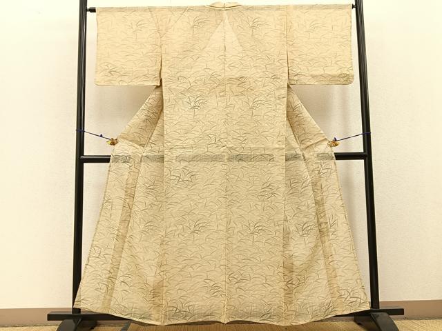 平和屋着物＊夏物 紗紬 草葉文 正絹 逸品 BAAW0955hj