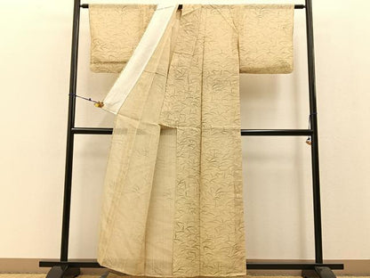 平和屋着物＊夏物 紗紬 草葉文 正絹 逸品 BAAW0955hj