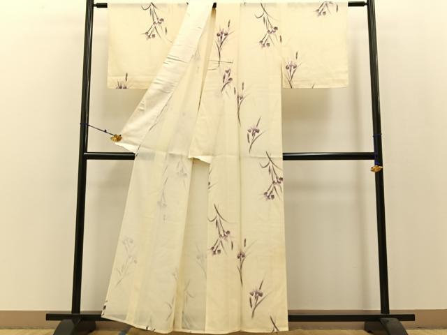 平和屋着物＊夏物 小紋 絽 杜若 正絹 逸品 BAAW0956hj