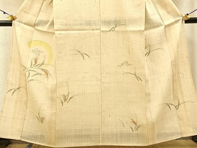 平和屋着物＊夏物 訪問着 生紬 手描き 稲穂 正絹 逸品 BAAW0957hj