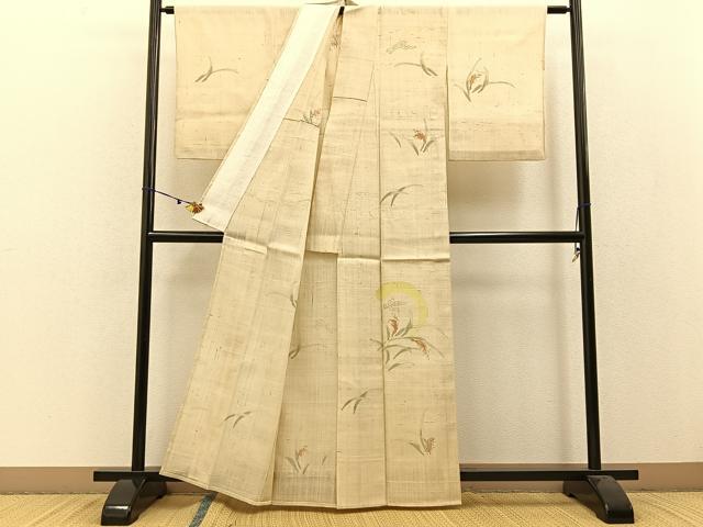 平和屋着物＊夏物 訪問着 生紬 手描き 稲穂 正絹 逸品 BAAW0957hj
