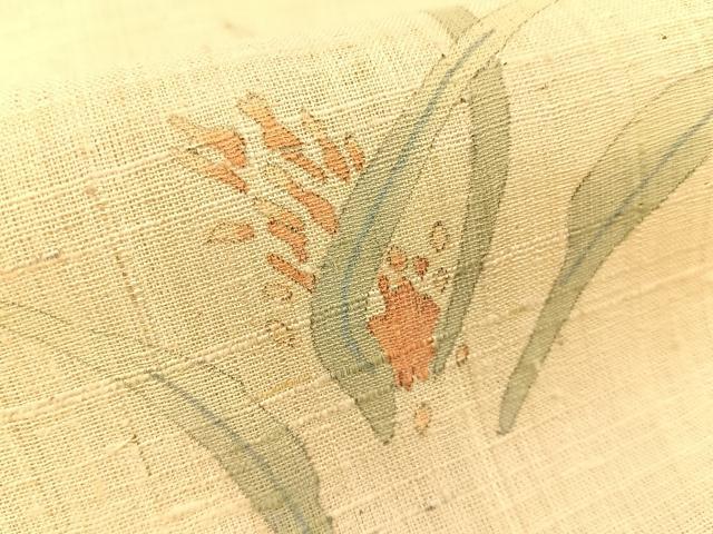 平和屋着物＊夏物 訪問着 生紬 手描き 稲穂 正絹 逸品 BAAW0957hj