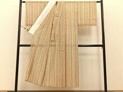 平和屋着物＊夏物 紗紬 よろけ縞 正絹 逸品 未使用 BAAW0958hj