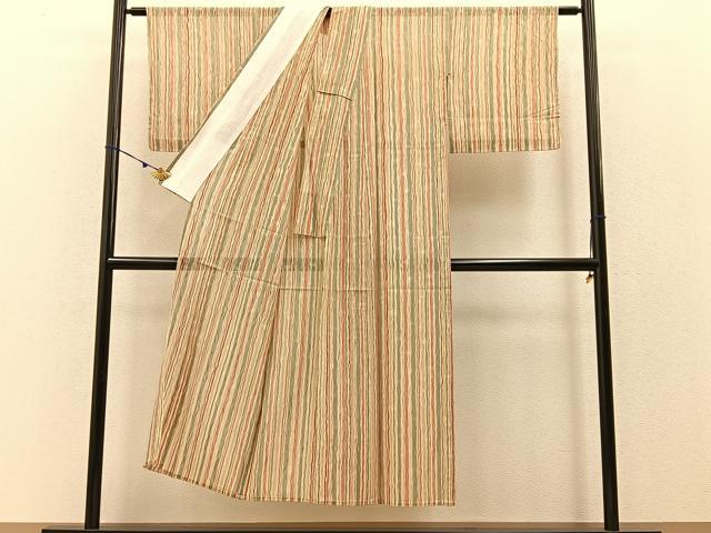 平和屋着物＊夏物 紗紬 よろけ縞 正絹 逸品 未使用 BAAW0958hj