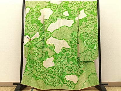 平和屋着物●豪華振袖　総絞り　花車文　正絹　逸品　BAAW0962hj