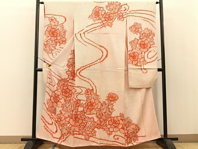 平和屋着物●豪華振袖　総絞り　流水牡丹文　正絹　逸品　BAAW0966hj