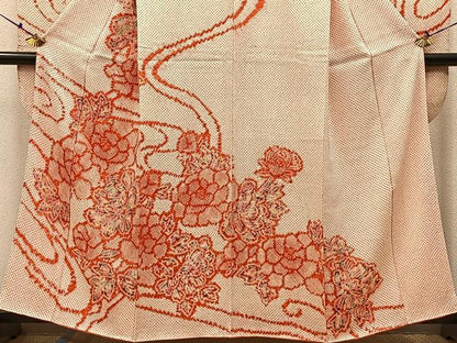 平和屋着物●豪華振袖　総絞り　流水牡丹文　正絹　逸品　BAAW0966hj