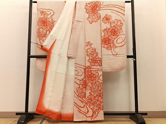 平和屋着物●豪華振袖　総絞り　流水牡丹文　正絹　逸品　BAAW0966hj 平和屋着物○豪華振袖 総絞り 流水牡丹文 正絹 逸品 BAAW0966hj